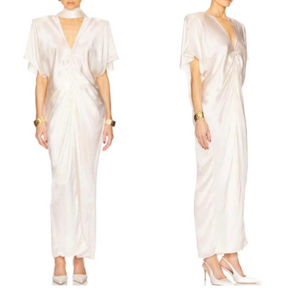 Helsa Demeter Maxi Gown Dress in Silk Lyocell - Ivory